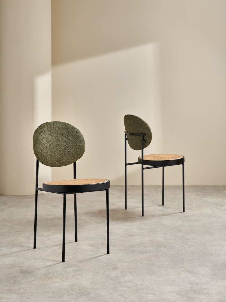MADE.COM Set of 2 Dark Green Boucle Rumana Dining Chairs - Image 2 of 6