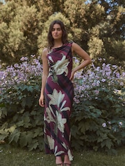 Purple/Black Stripe Floral Kew Collection Cowl Neck Maxi Dress - Image 1 of 5