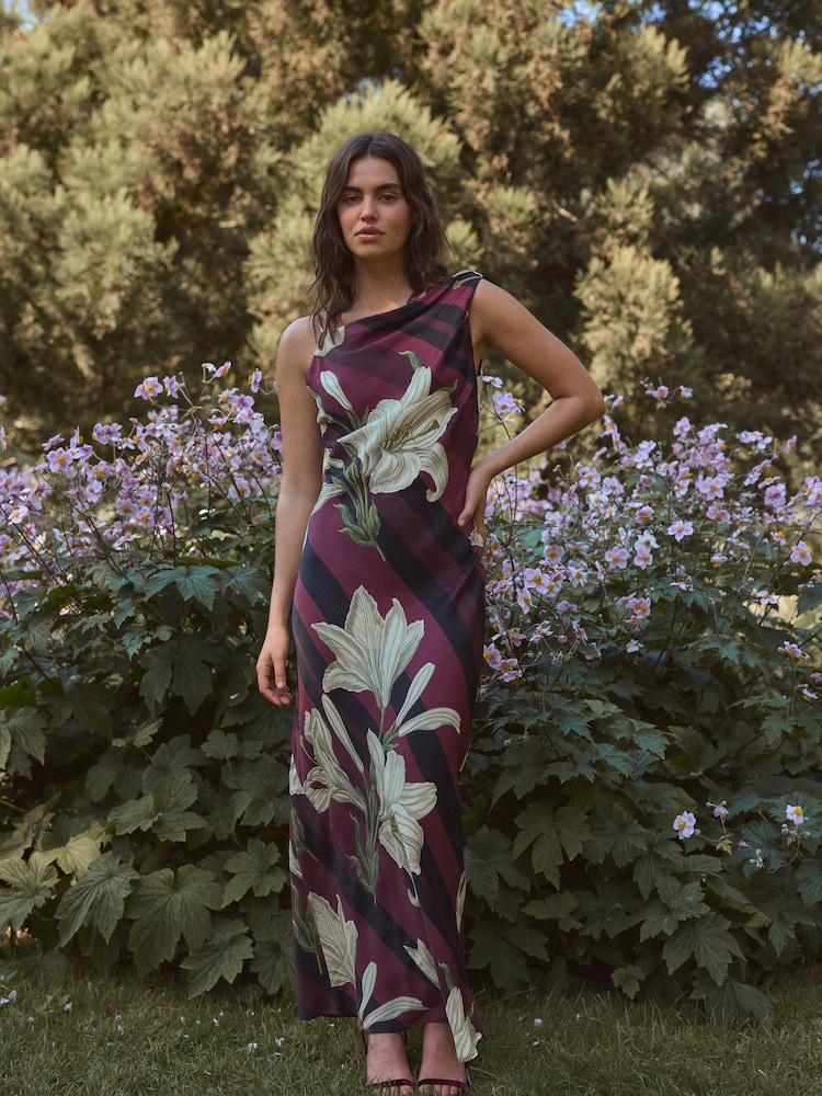 Purple/Black Stripe Floral Kew Collection Cowl Neck Maxi Dress - Image 1 of 5