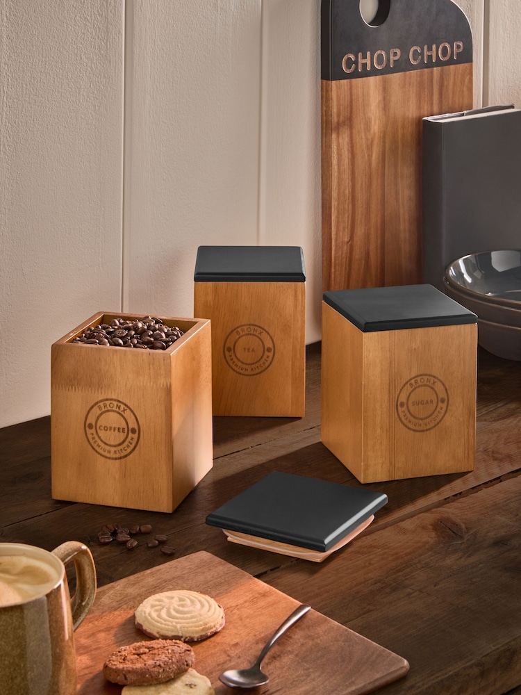 Wood/Black Bronx Set of 3 Storage Jar - Image 1 of 4