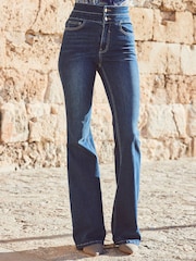Sosandar Dark Blue Contour Waist Kick Flare Jeans - Image 2 of 5