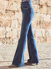 Sosandar Dark Blue Contour Waist Kick Flare Jeans - Image 3 of 5