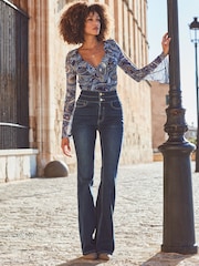 Sosandar Dark Blue Contour Waist Kick Flare Jeans - Image 5 of 5