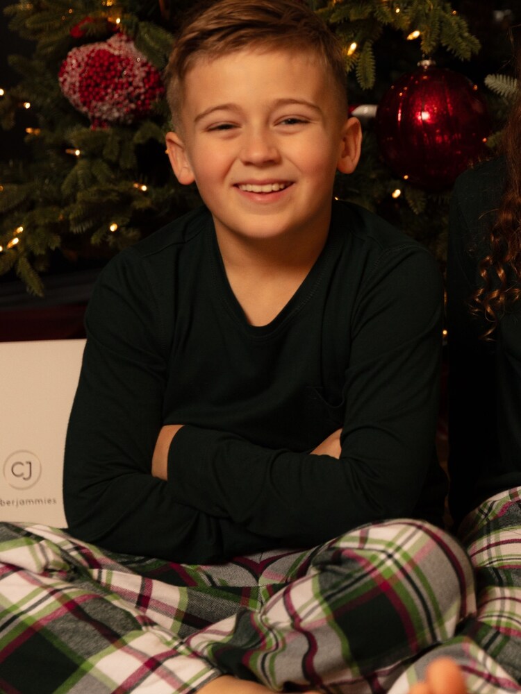 Minijammies Unisex Green Check Bottoms and Long Sleerve Slouch Top Pyjama Set - Image 1 of 4