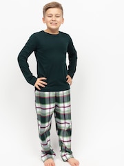 Minijammies Unisex Green Check Bottoms and Long Sleerve Slouch Top Pyjama Set - Image 2 of 4