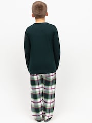 Minijammies Unisex Green Check Bottoms and Long Sleerve Slouch Top Pyjama Set - Image 3 of 4