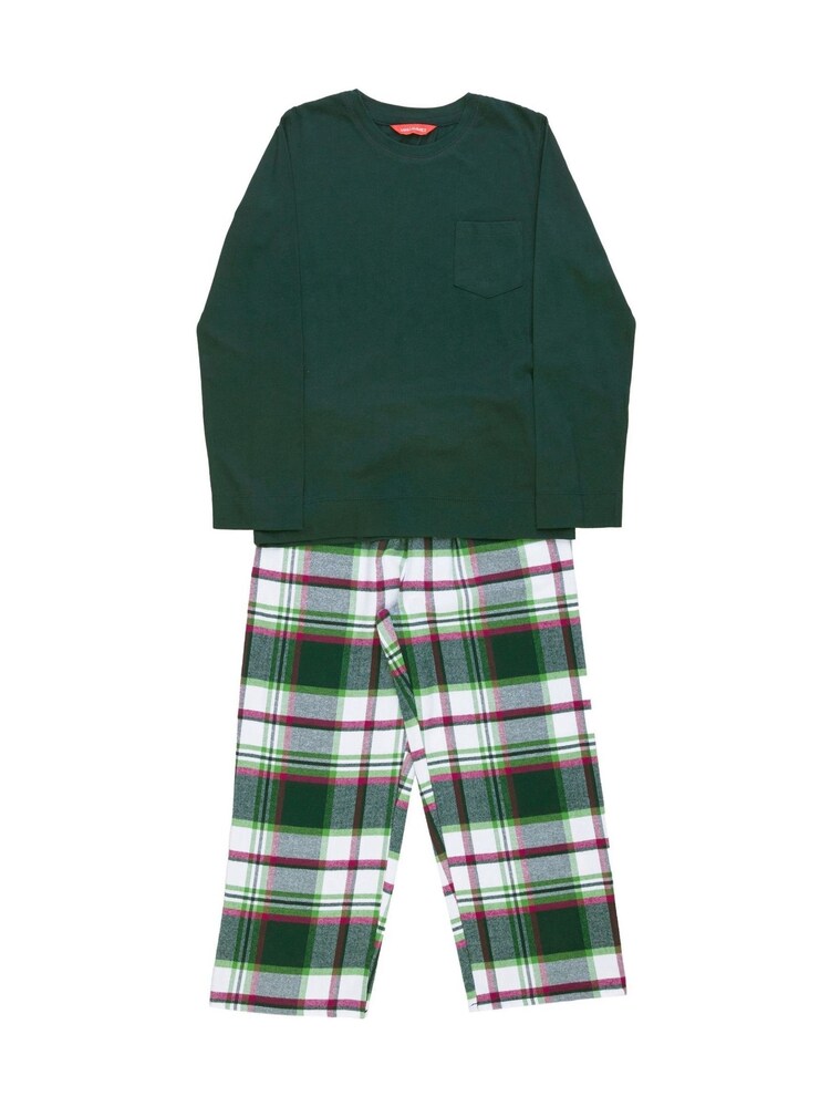 Minijammies Unisex Green Check Bottoms and Long Sleerve Slouch Top Pyjama Set - Image 4 of 4
