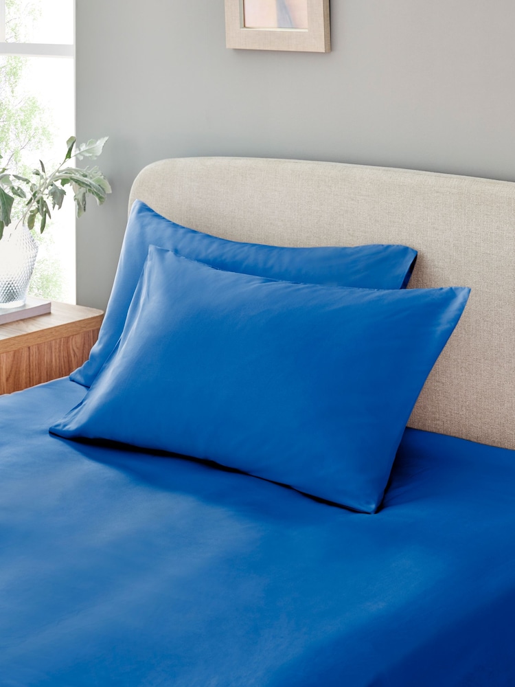 Set of 2 Blue Pure 144 Thread Count 100% Cotton Pillowcases - Image 1 of 3