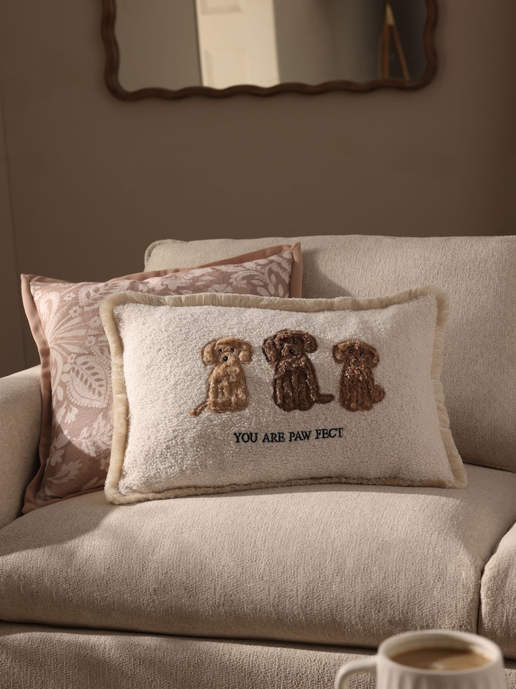 Natural Embroidered Cockapoo Trio Cushion - Image 1 of 5