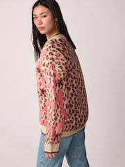 Pink Star Leopard Animal V-Neck Jumper - Image 4 of 6