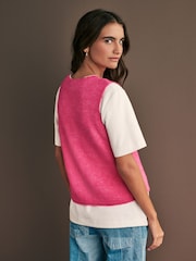 Pink Bright Sleeveless Knitted Crew Tank Vest Top with Alpaca - Image 3 of 7