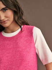 Pink Bright Sleeveless Knitted Crew Tank Vest Top with Alpaca - Image 4 of 7
