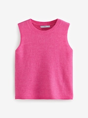 Pink Bright Sleeveless Knitted Crew Tank Vest Top with Alpaca - Image 5 of 7