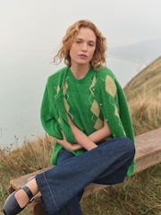 Green Argyle Pattern Sleeveless Knitted Crew Tank Vest Top with Alpaca - Image 2 of 8