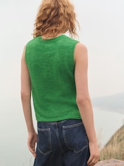 Green Argyle Pattern Sleeveless Knitted Crew Tank Vest Top with Alpaca - Image 4 of 8