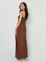 Threadbare Brown Bardot Jersey Midi 100% Cotton Dress with Pockets - Image 2 of 4