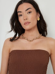 Threadbare Brown Bardot Jersey Midi 100% Cotton Dress with Pockets - Image 4 of 4