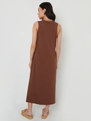 Threadbare Brown Sleeveless Jersey Midi 100% Cotton Dress With Pockets - Image 3 of 4