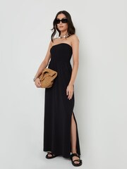 Threadbare Black Bardot Jersey Midi 100% Cotton Dress with Pockets - Image 1 of 4