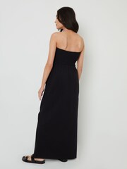 Threadbare Black Bardot Jersey Midi 100% Cotton Dress with Pockets - Image 2 of 4