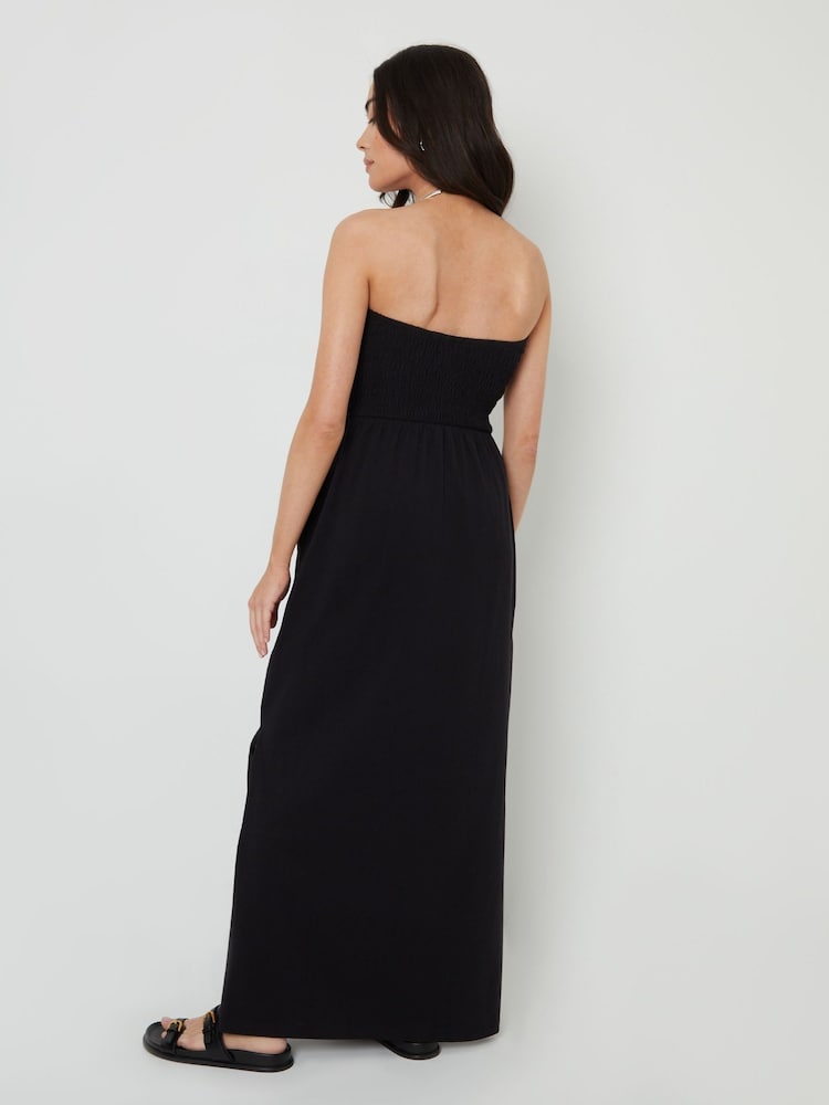 Threadbare Black Bardot Jersey Midi 100% Cotton Dress with Pockets - Image 2 of 4 Threadbare Black Bardot Jersey Midi 100% Cotton Dress with Pockets - Image 2 of 4