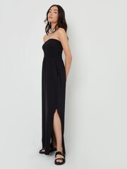 Threadbare Black Bardot Jersey Midi 100% Cotton Dress with Pockets - Image 3 of 4