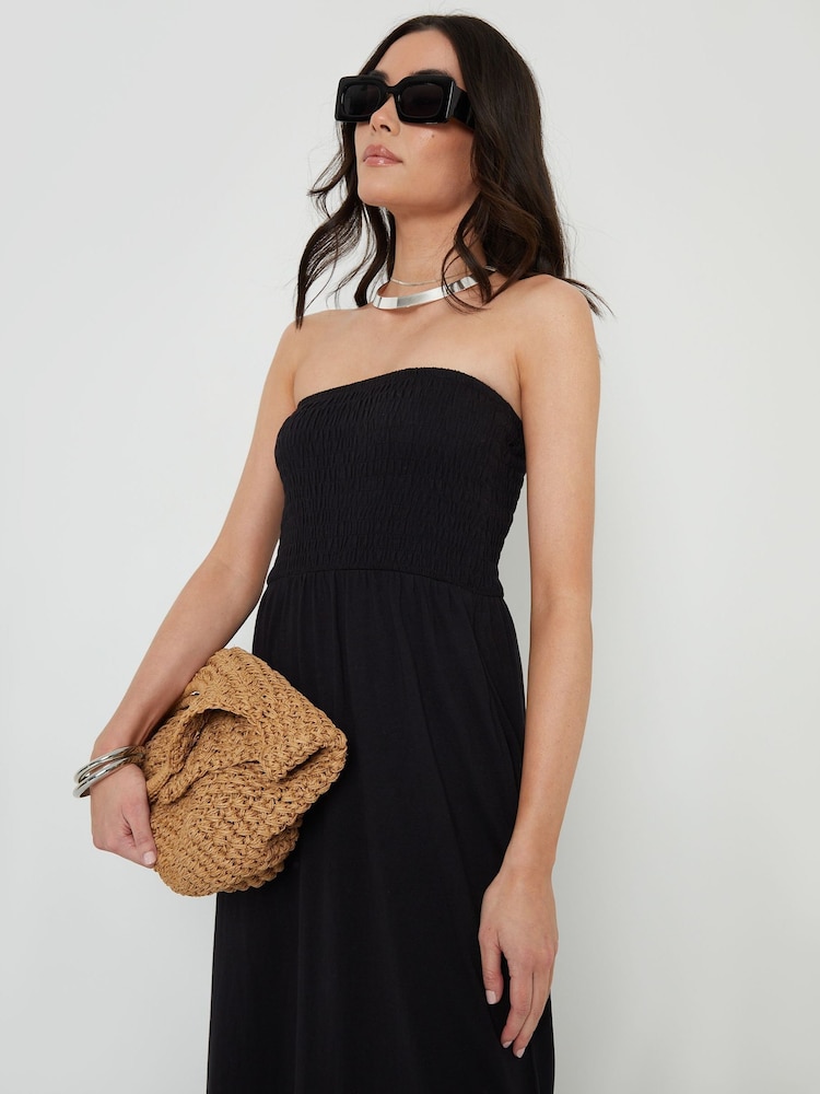 Threadbare Black Bardot Jersey Midi 100% Cotton Dress with Pockets - Image 4 of 4