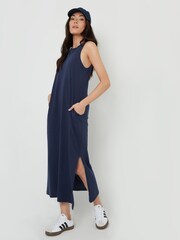 Threadbare Blue Sleeveless Jersey Midi 100% Cotton Dress With Pockets - Image 2 of 5