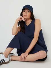 Threadbare Blue Sleeveless Jersey Midi 100% Cotton Dress With Pockets - Image 3 of 5