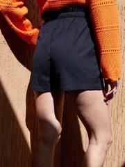 Threadbare Black Linen Blend Paperbag Waist Shorts - Image 2 of 4
