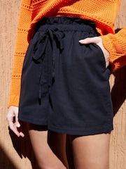 Threadbare Black Linen Blend Paperbag Waist Shorts - Image 3 of 4