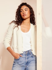 Friends Like These White Textured V Neck Knitted Cardigan - Image 1 of 4