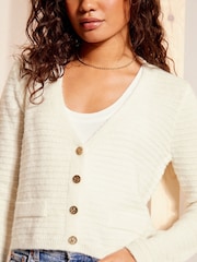Friends Like These White Textured V Neck Knitted Cardigan - Image 2 of 4