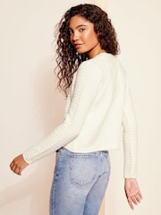 Friends Like These White Textured V Neck Knitted Cardigan - Image 4 of 4