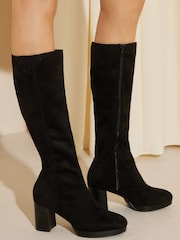 Friends Like These Black High Block Heel Platform Faux Suede Knee High Boot - Image 3 of 4