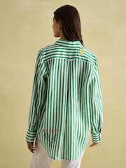 Joules Set Match Green & White 100% Linen Shirt with Tennis Embroidery - Image 2 of 6