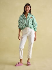 Joules Set Match Green & White 100% Linen Shirt with Tennis Embroidery - Image 3 of 6