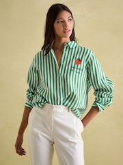 Joules Set Match Green & White 100% Linen Shirt with Tennis Embroidery - Image 4 of 6