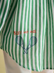 Joules Set Match Green & White 100% Linen Shirt with Tennis Embroidery - Image 6 of 6