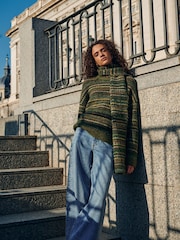 Green Fairisle Pattern Stripe Crew Neck Knitted Jumper - Image 1 of 6