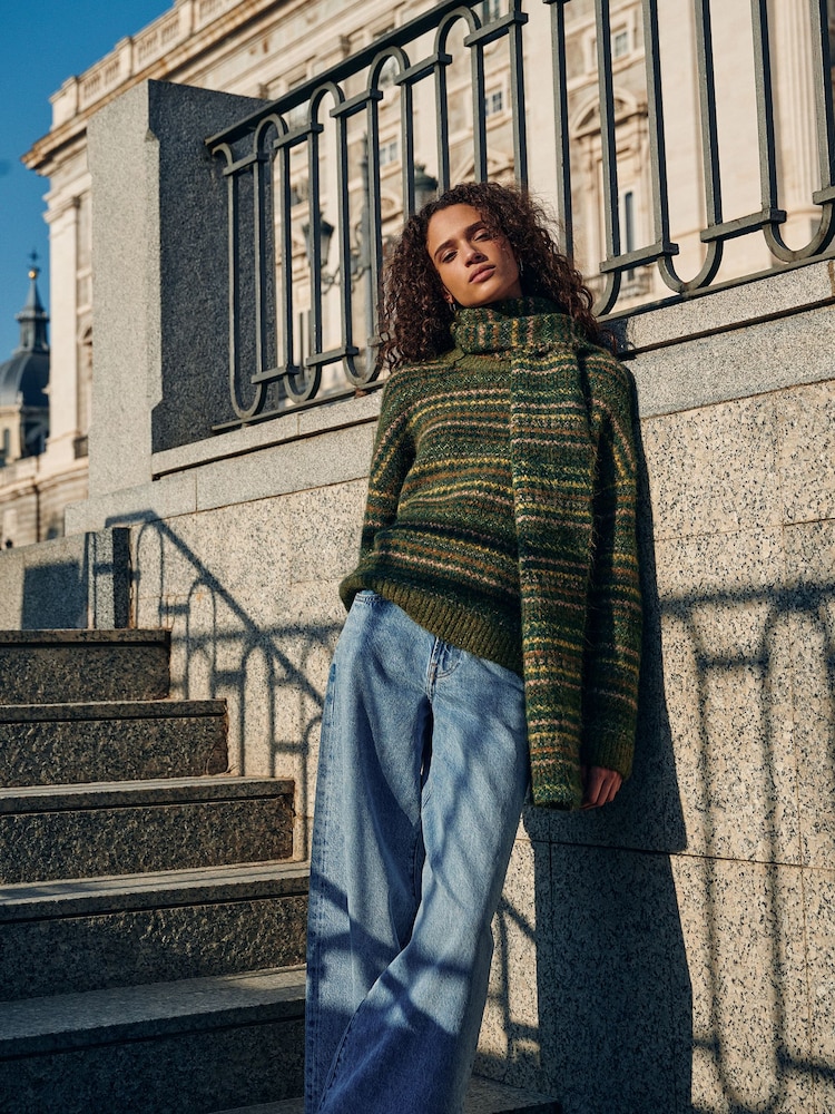 Green Fairisle Pattern Stripe Crew Neck Knitted Jumper - Image 1 of 6