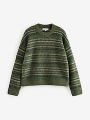 Green Fairisle Pattern Stripe Crew Neck Knitted Jumper - Image 3 of 6