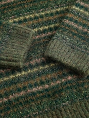Green Fairisle Pattern Stripe Crew Neck Knitted Jumper - Image 4 of 6