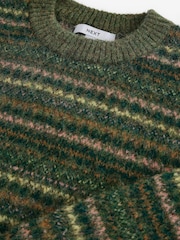Green Fairisle Pattern Stripe Crew Neck Knitted Jumper - Image 6 of 6