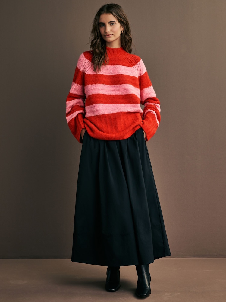 Red Pink Stripe High Neck Textured Knitted Jumper with Wool - Image 2 of 7