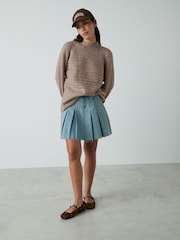 Neutral Brown High Neck Textured Knitted Jumper with Wool - Image 2 of 9