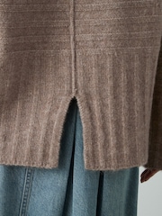 Neutral Brown High Neck Textured Knitted Jumper with Wool - Image 5 of 9