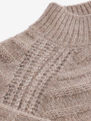 Neutral Brown High Neck Textured Knitted Jumper with Wool - Image 7 of 9