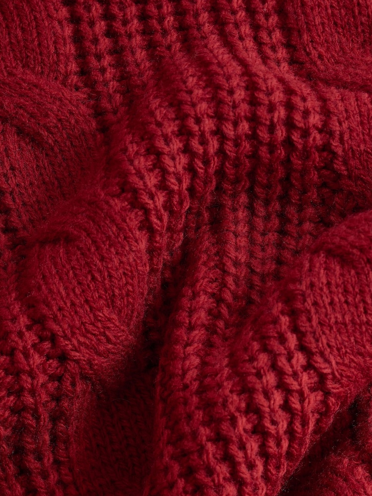 Red High Roll Neck Fringe Knitted Cape Cardigan With Wool - Image 6 of 7