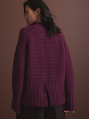 Burgundy Red High Neck Textured Knitted Jumper with Wool - Image 4 of 9